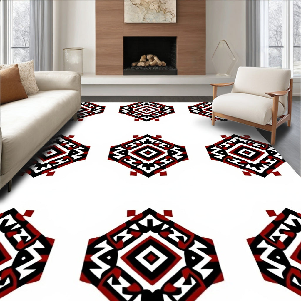 Tribal Red Black Geometric Medallion Rug
