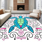 Vibrant Teal Turtle Swirls Pink Accents Rug