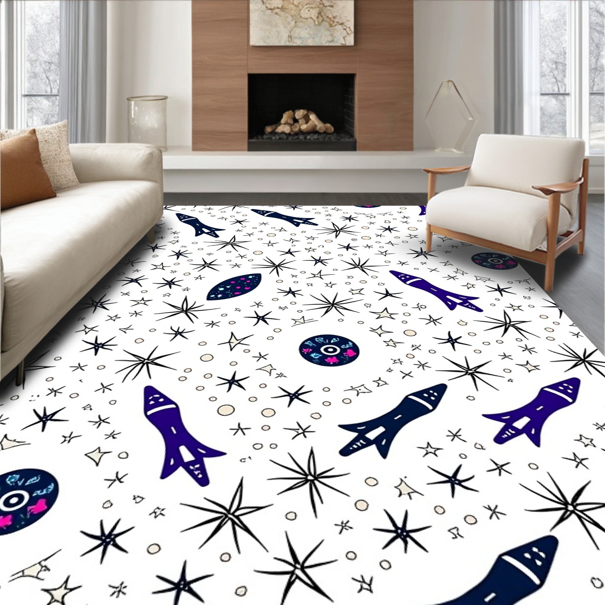 Cosmic Stars Rockets Space Exploration Rug