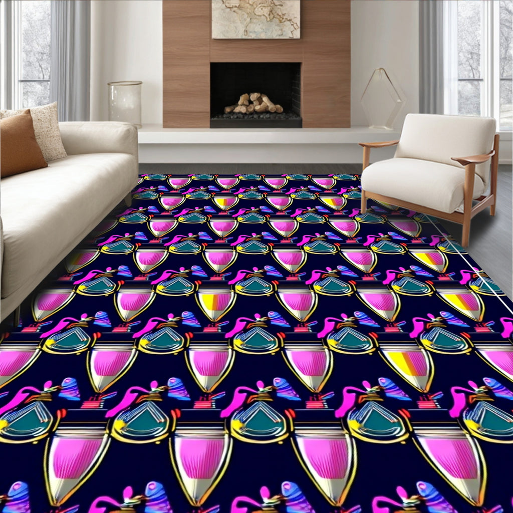 Whimsical Pink Yellow Bottle Garland Rug
