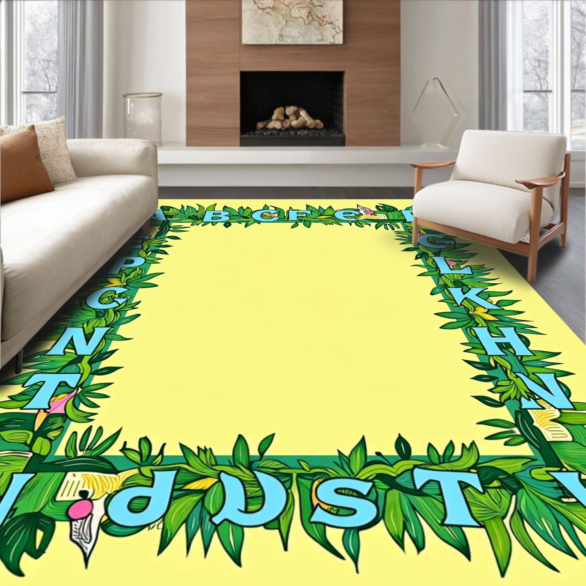 Tropical Alphabet Border Rug