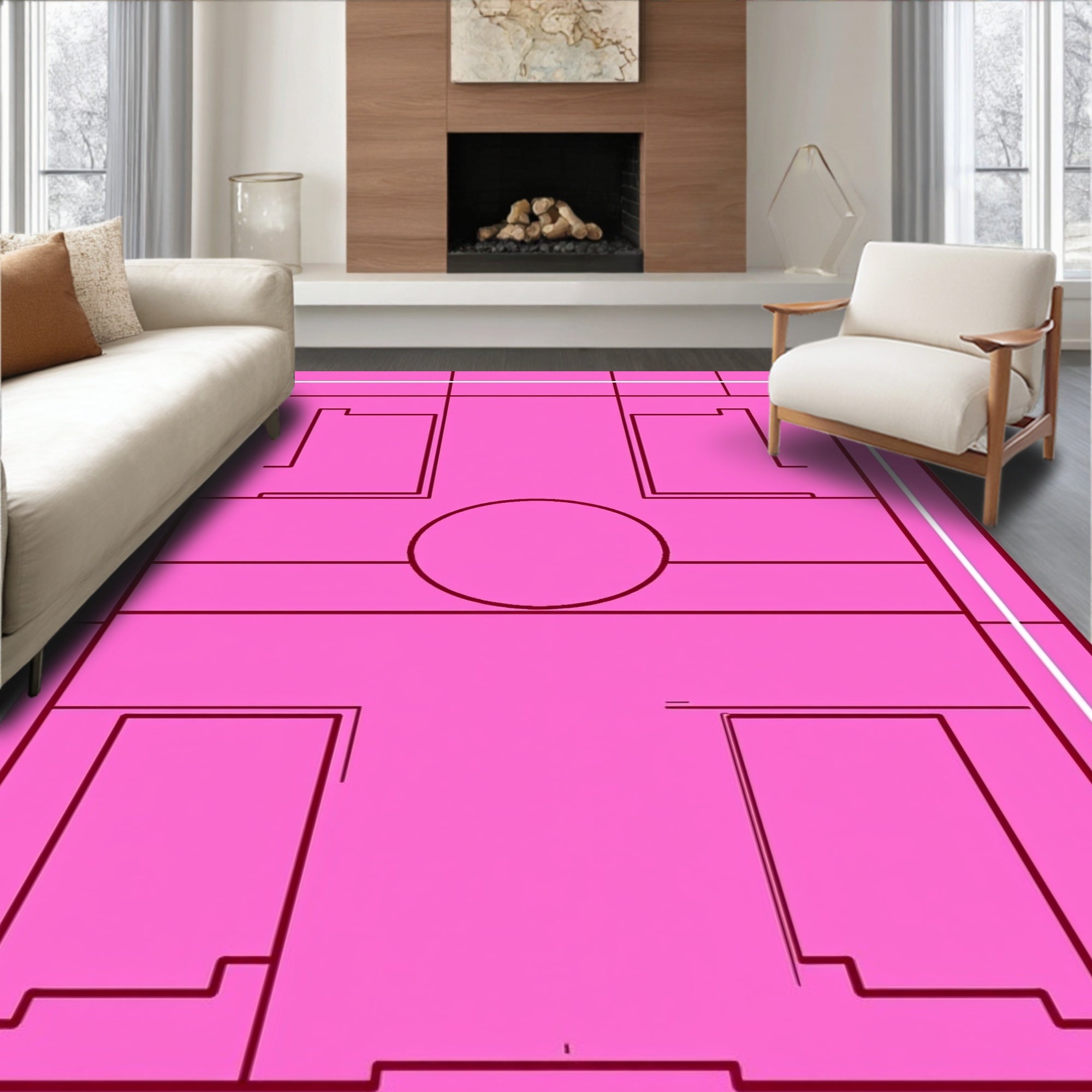 Pink Geometric Box Circle Arrangement Rug