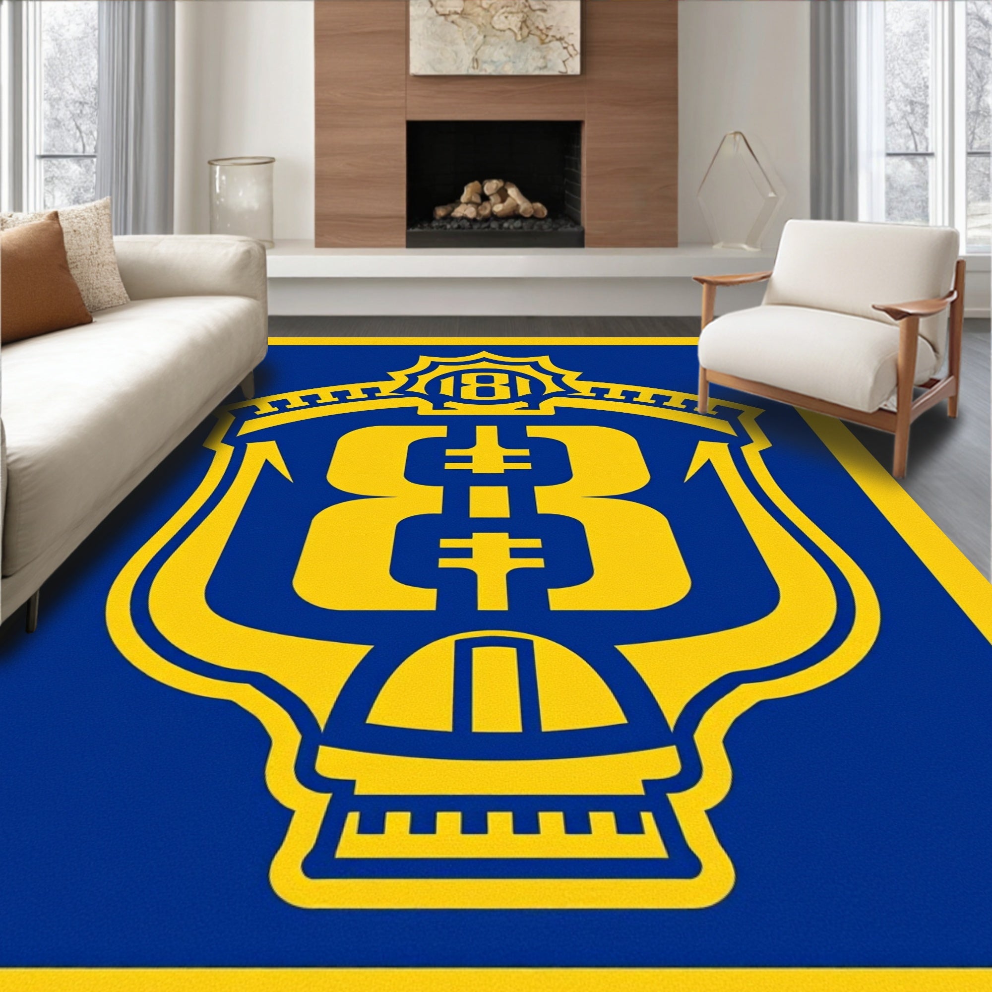 Royal Blue Yellow Emblem Rug