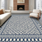 Navy Cream Geometric Interlocking Labyrinth Rug