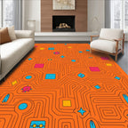 Retro Orange Circuit Board Shapes Rug