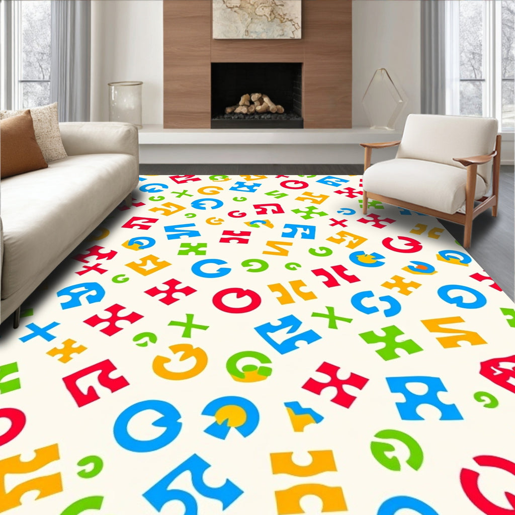 Primary Colors Geometric Puzzle Pieces Rug