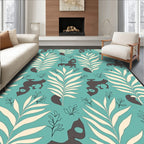 Aqua Cream Leaf Animal Silhouette Rug