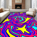 Vibrant Pink Blue Yellow Star Swirl Rug