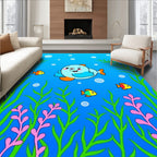 Cute Blue Fish Coral Garden Rug