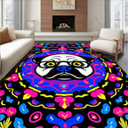 Vibrant Pug Mandala Black Floral Rug