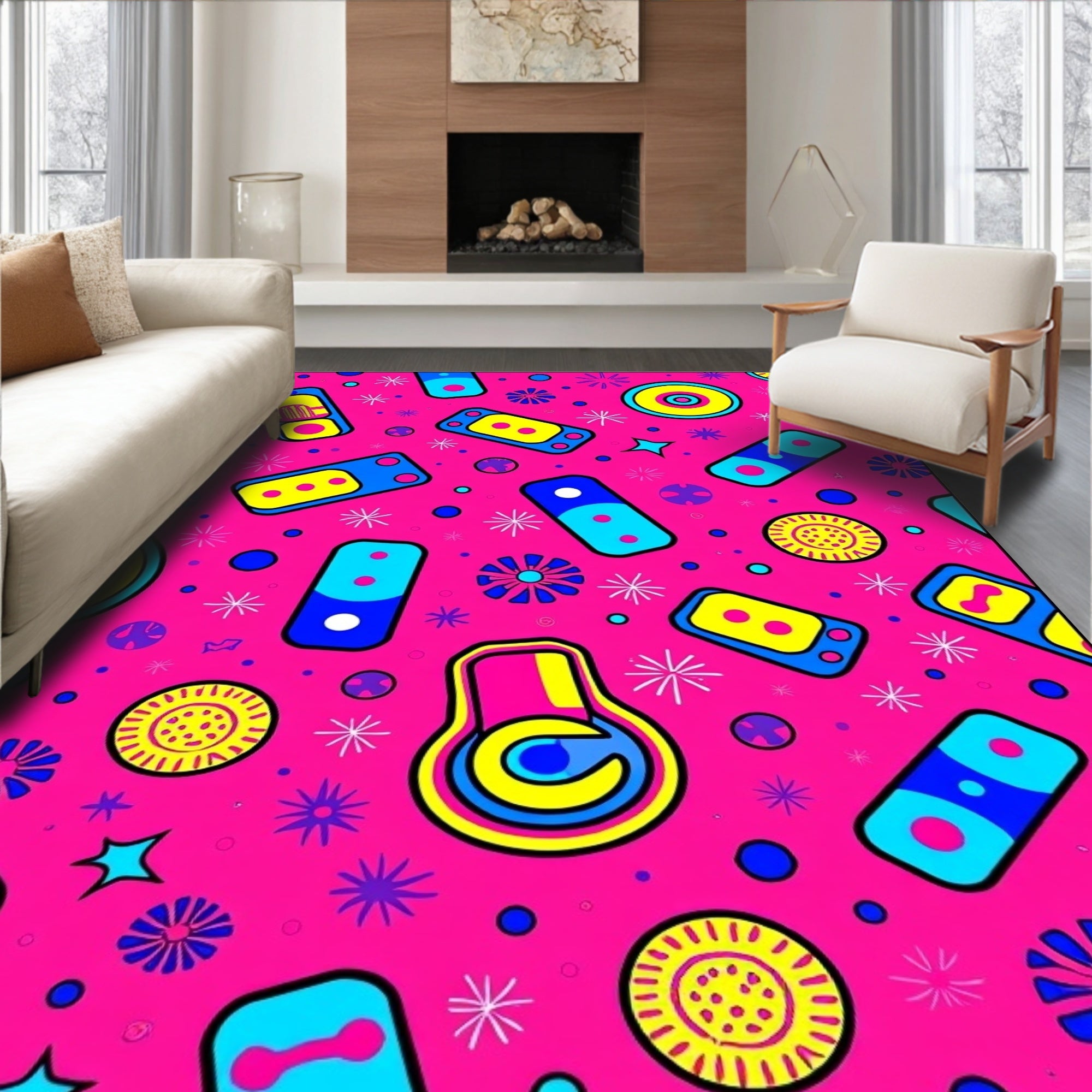 Retro Pink Electric Plasma Burst Rug