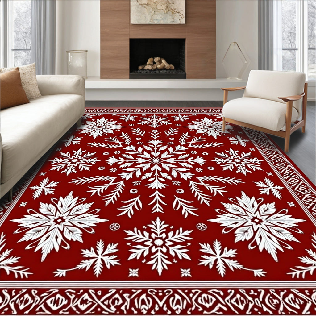 Deep Red Winter Bloom Ice Lace Rug