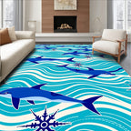 Blue Dolphin Ocean Wave Compass Rose Rug