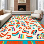 Playful Orange Alphabet Rainbow Shapes Rug