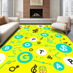 Yellow Abstract Alphabet Music Symbols Rug