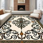 Rich Teal Brown Scrollwork Area Rug