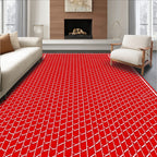 Red White Basketweave Geometric Texture Rug