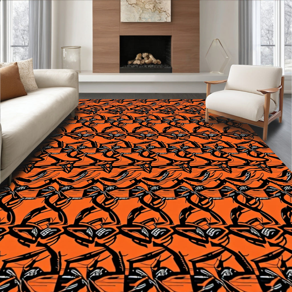 Bold Orange Black Abstract Figures Rug