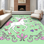 Whimsical Pink Pegasus Butterfly Floral Rug