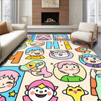 Cute Cartoon Characters With Playful Colors Rug