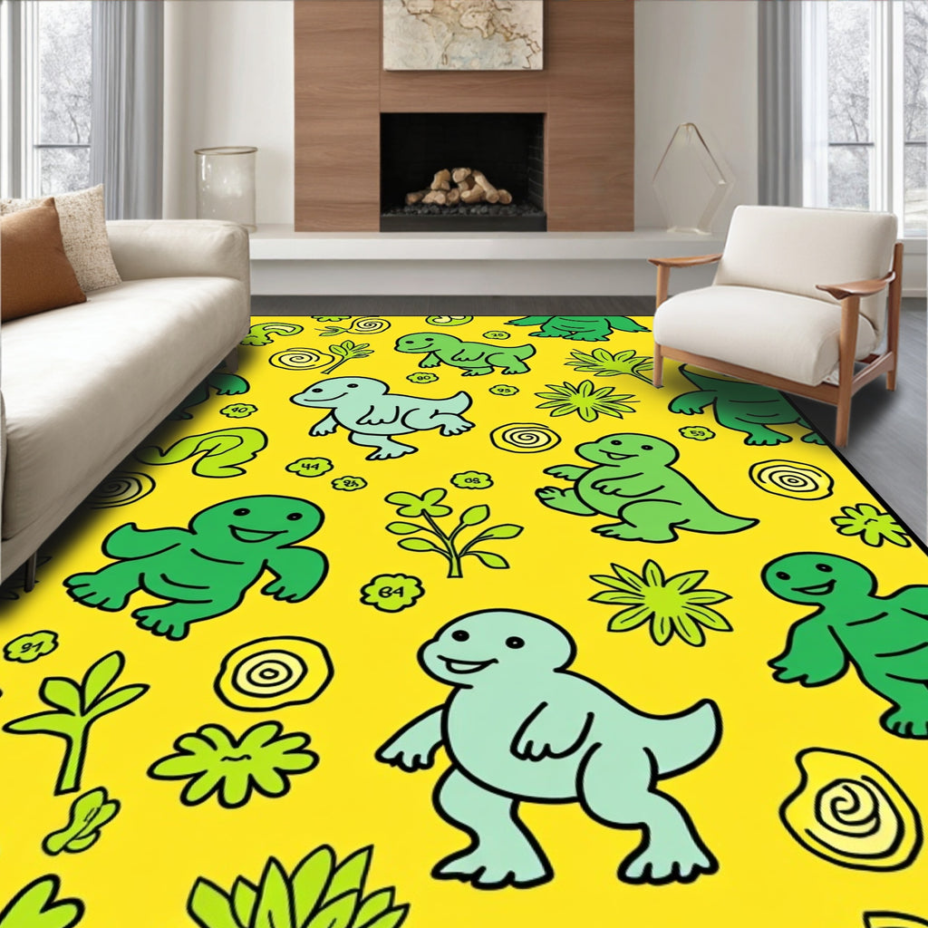 Cute Dinosaur Jungle Yellow Rug