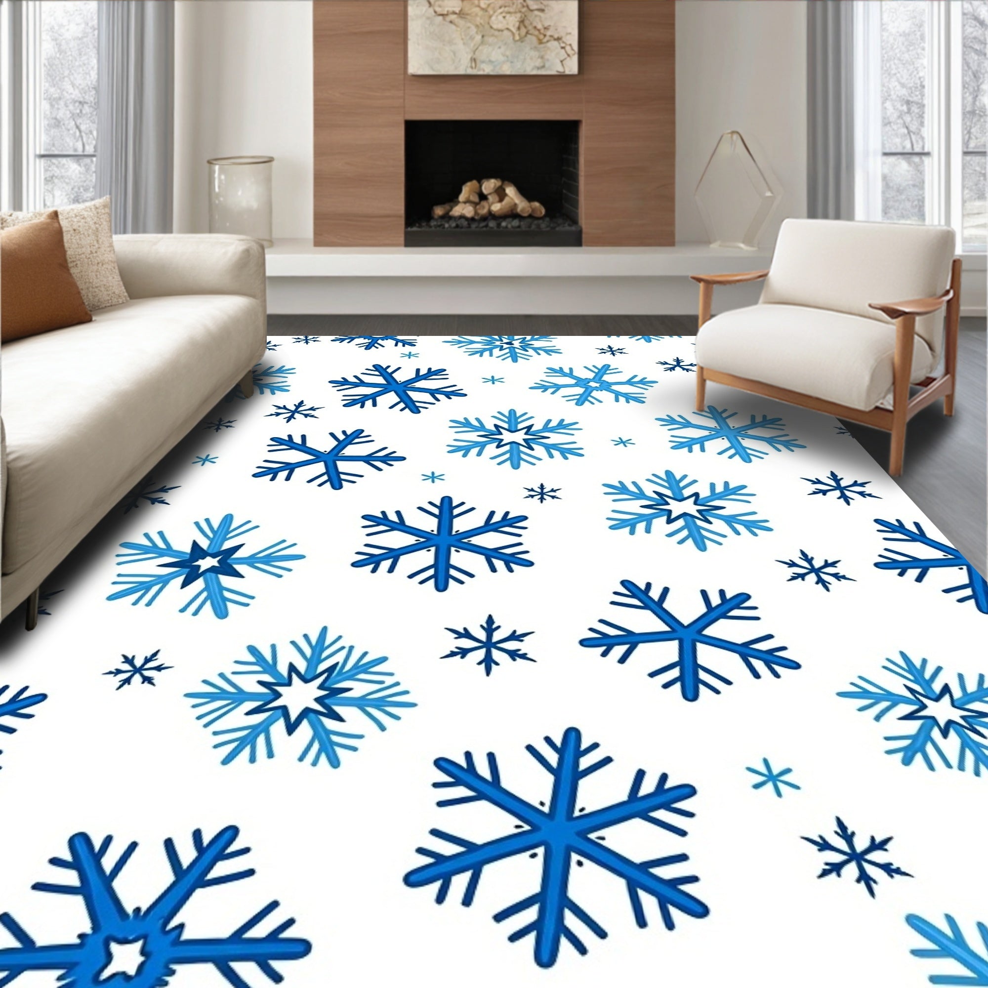 Deep Blue Snowflake Scatter Rug