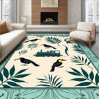 Teal Toucan And Train Jungle Scene Rug