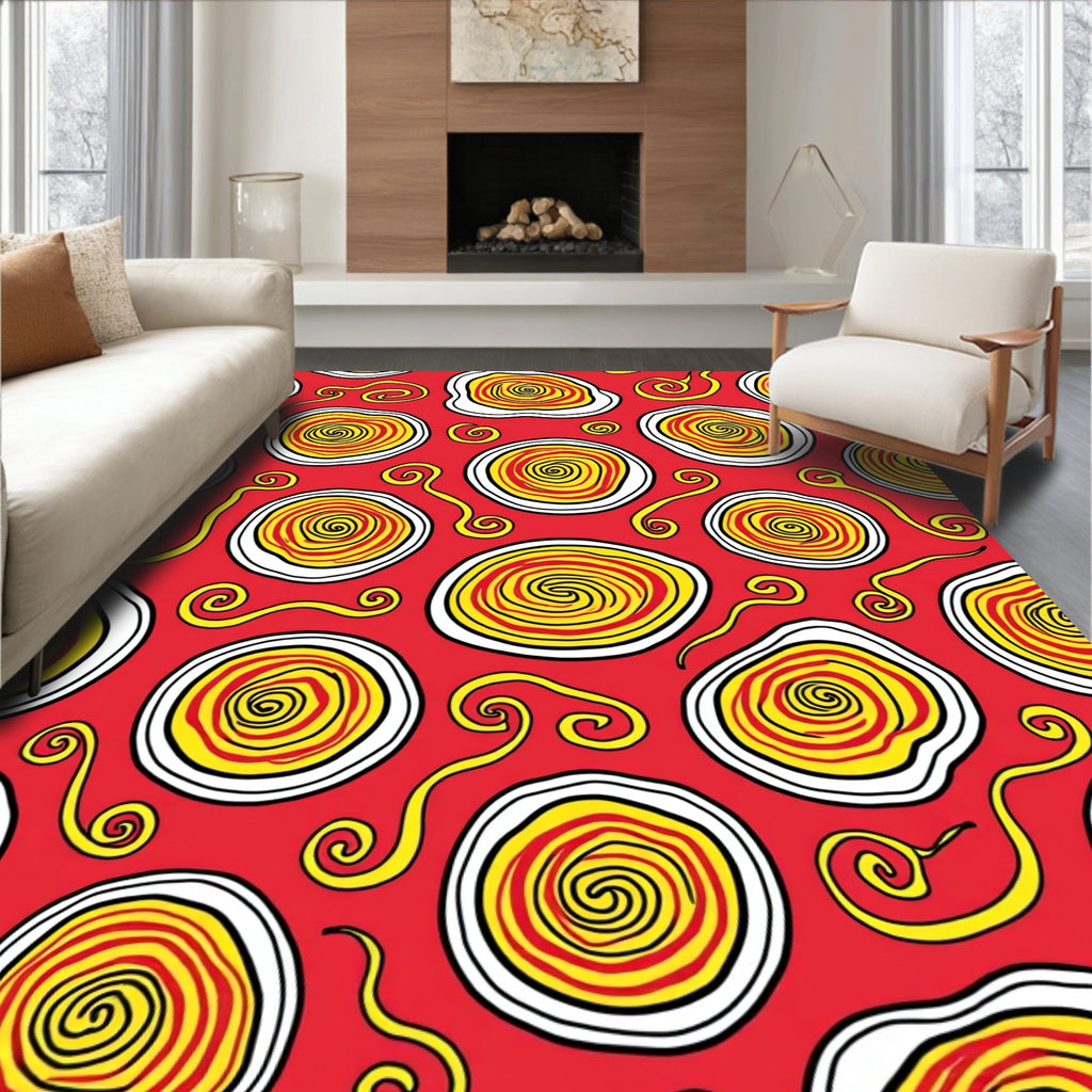 Crimson Swirling Spiral medallion Rug