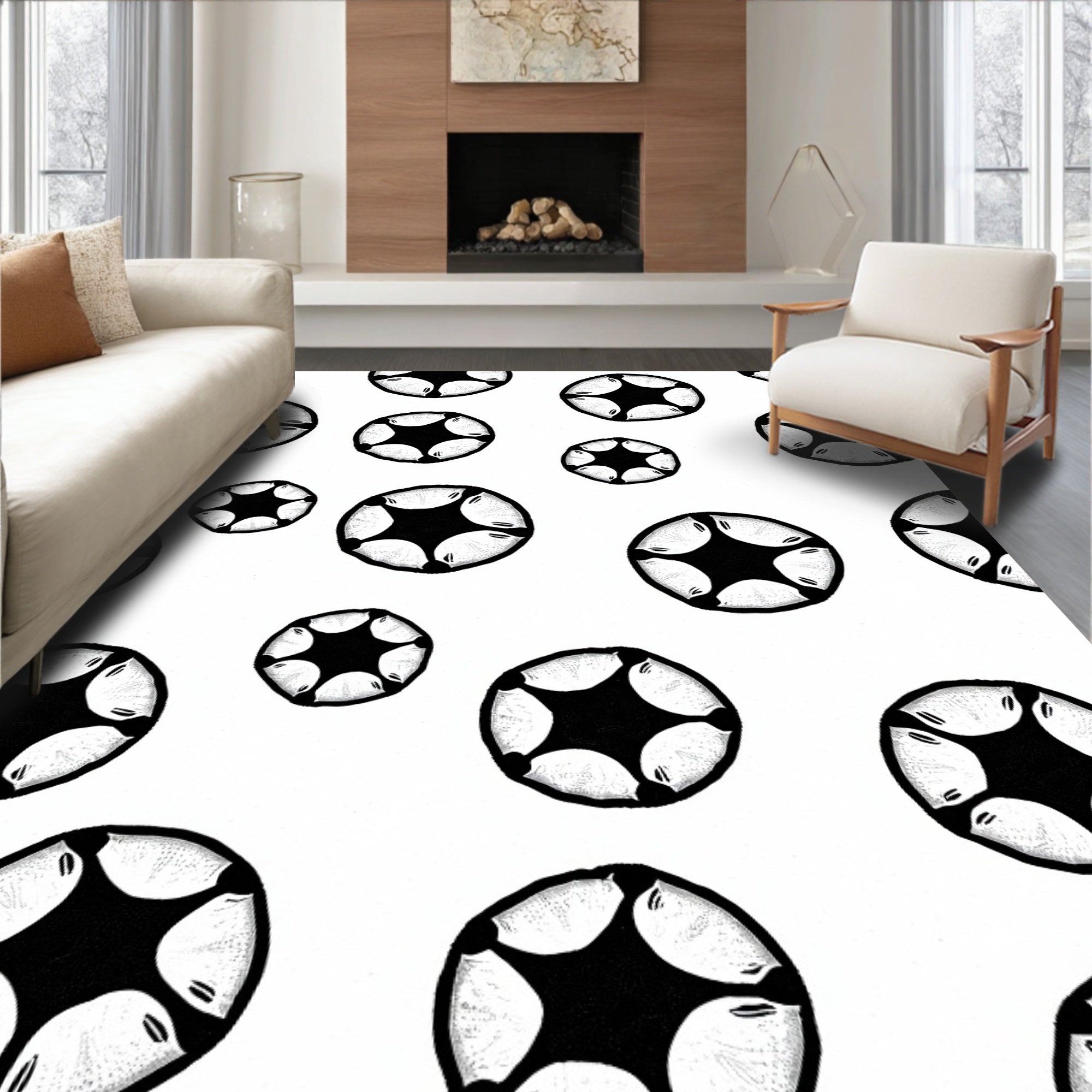 Black and White Starburst Scatter Rug