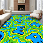 Bright Blue Alphabet Cars On Green Rug
