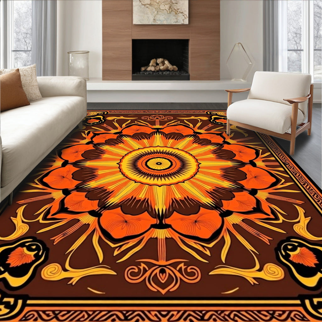 Earthy Sunburst Floral Medallion Rug