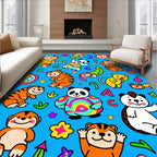 Playful Cartoon Animals Multi Color Rug