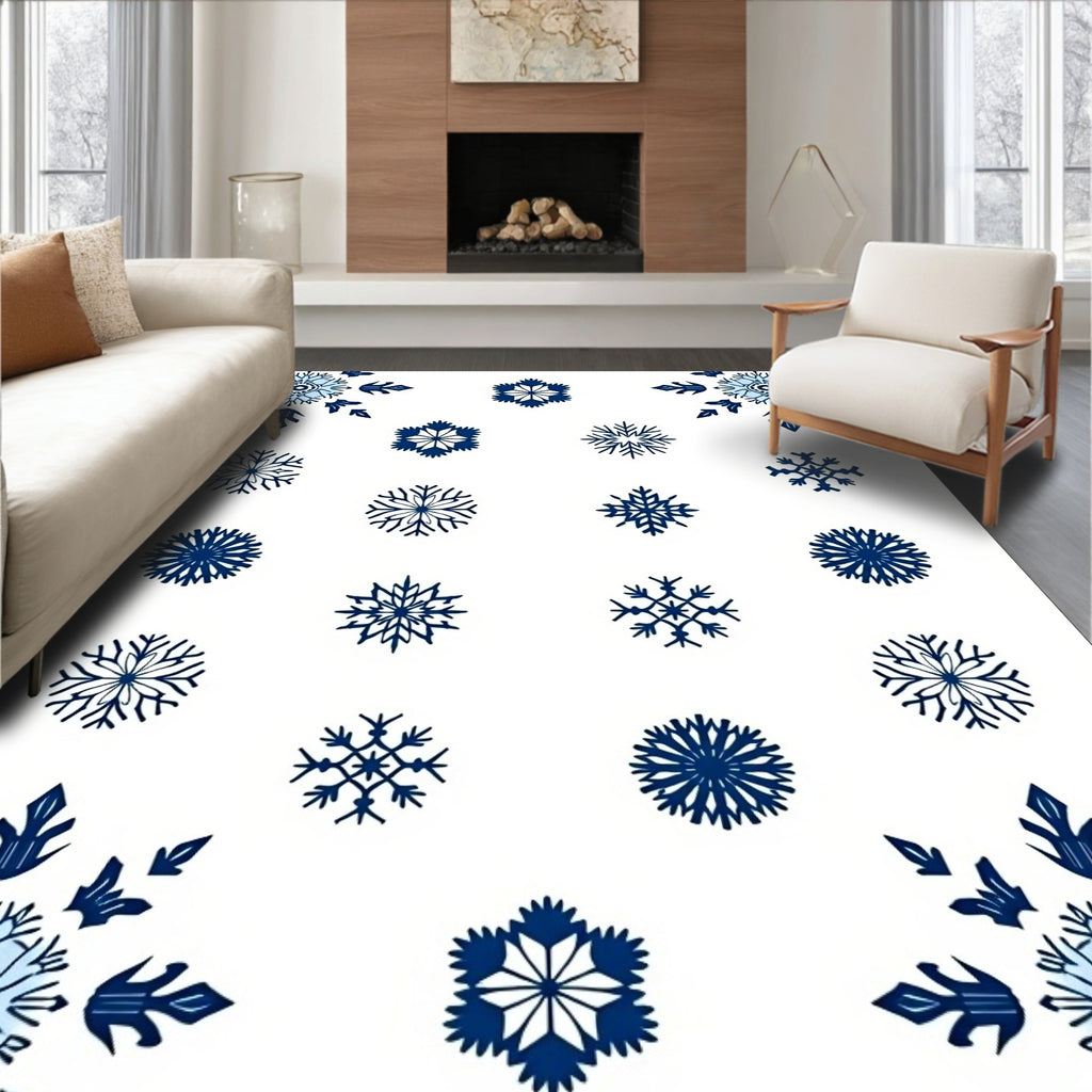 Blue And White Snowflake Cluster Rug