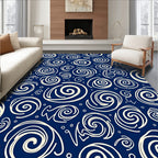 Navy Spiral Swirl Whimsical Abstract Rug