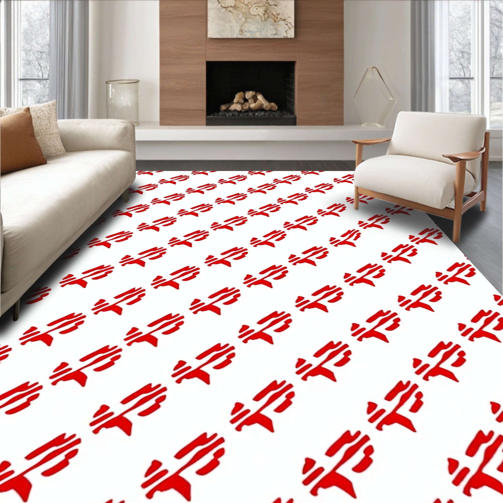 Vibrant Red Linear Tribal Rug