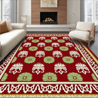 Crimson Cream Green Floral Border Rug
