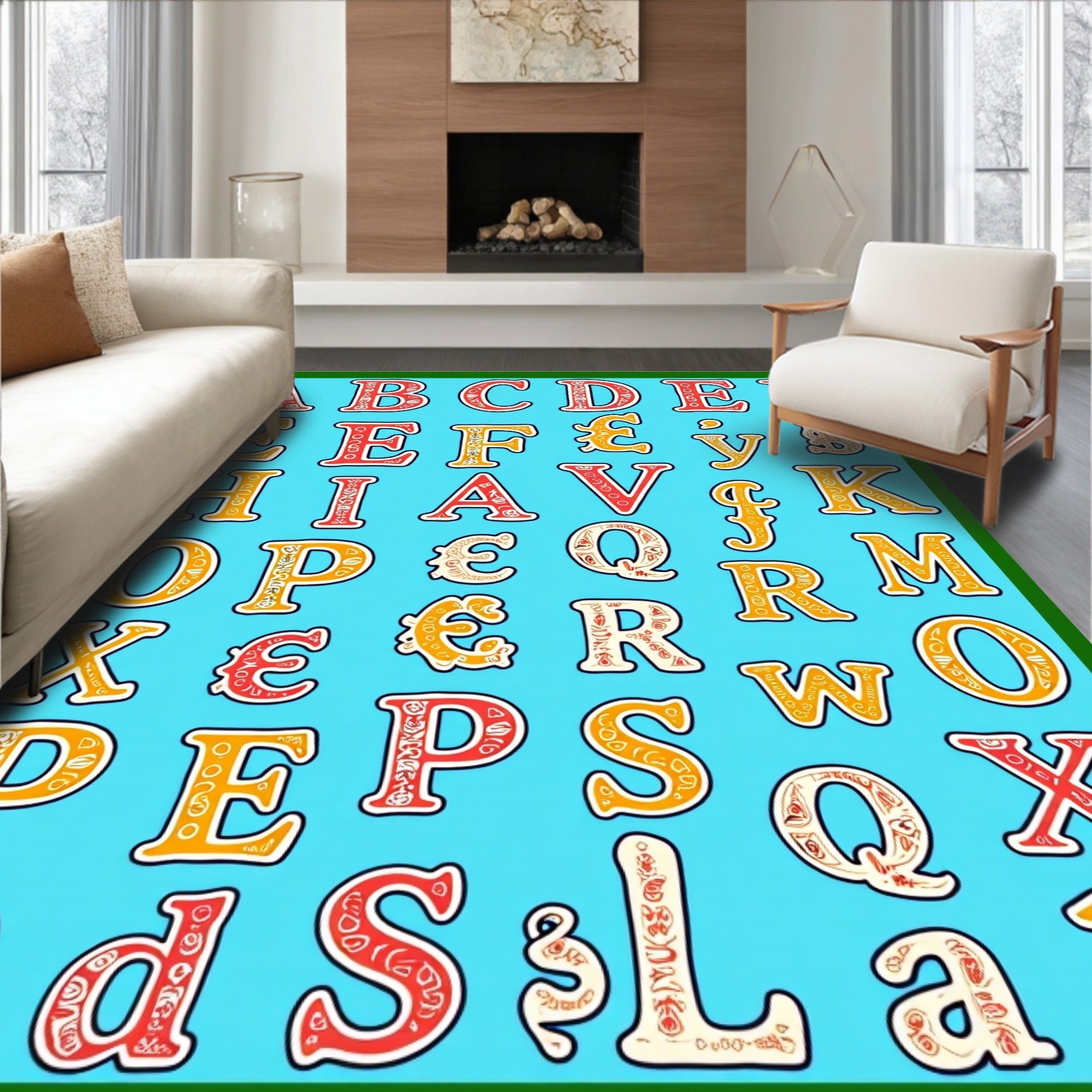 Alphabet Letters Red Yellow Borders Rug