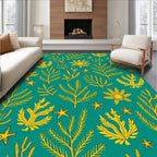 Teal Yellow Coral Starfish Illustration Rug
