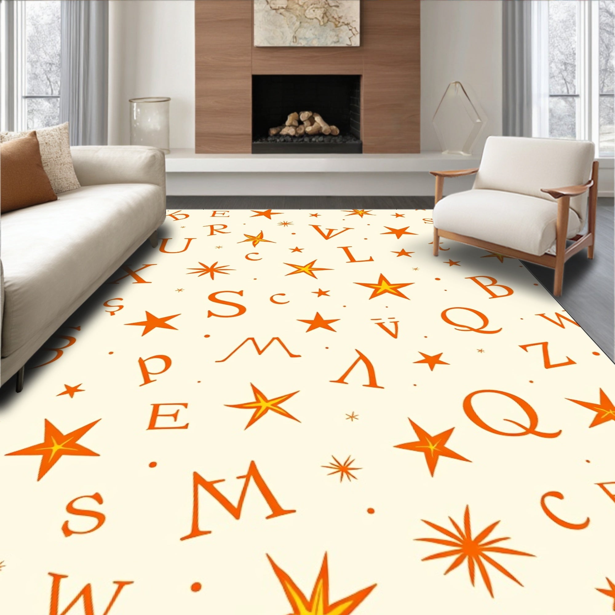 Orange Alphabet Star Scatter Rug
