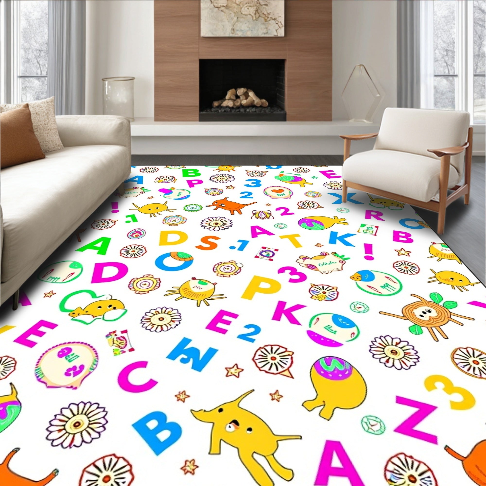 Playful Alphabet Creatures Numbers Collage Rug