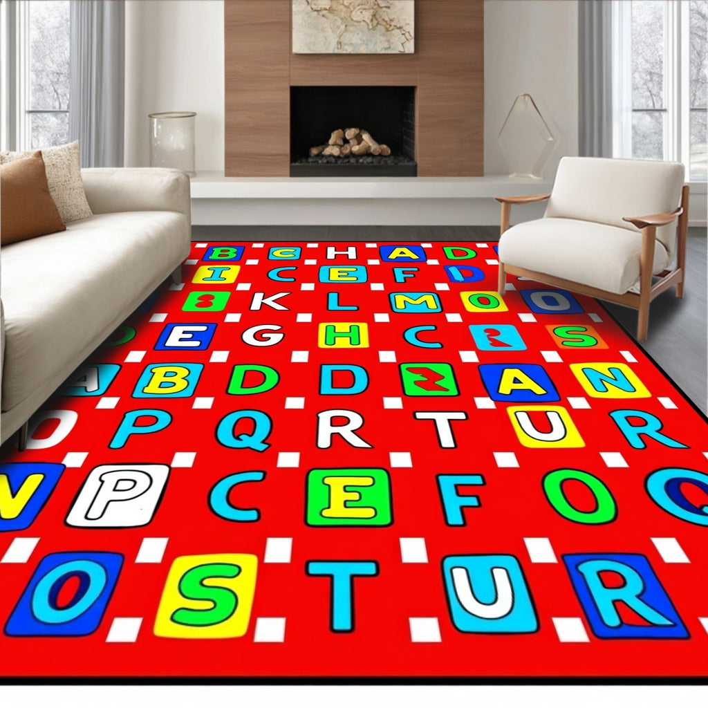 Alphabet Squares Red Rug