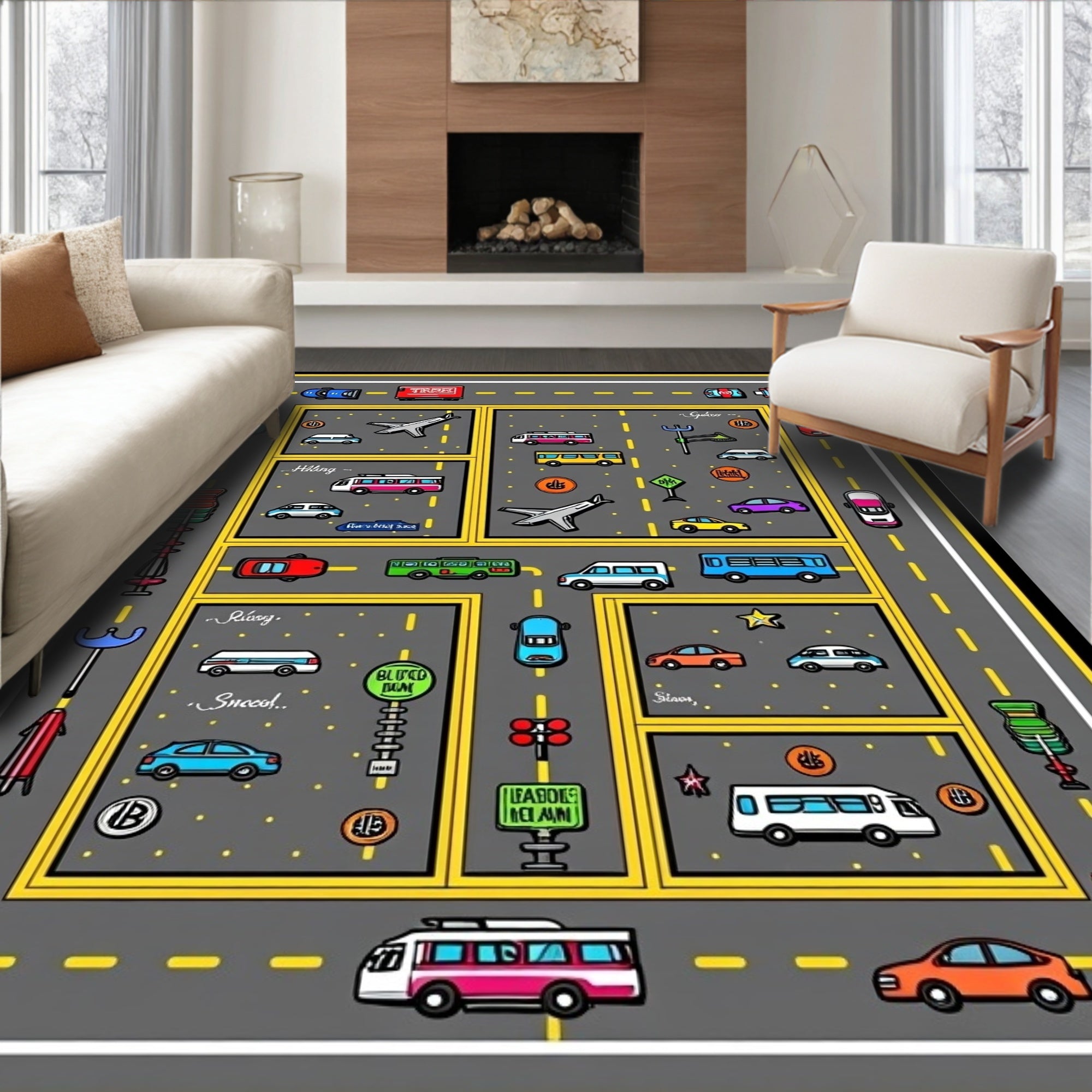 Whimsical Transportation Collage Rug