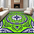 Lime Green Navy Compass Rose Mandala Rug