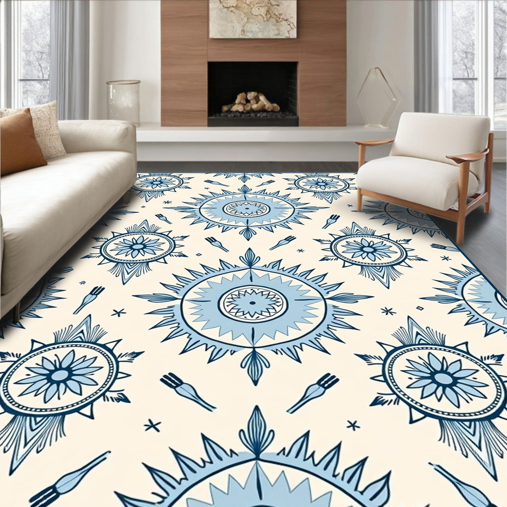 Cerulean Sunburst Floral Medallion Rug