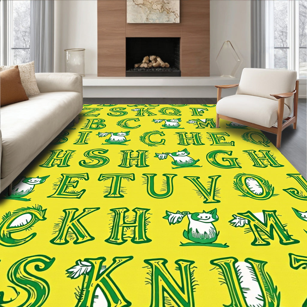 Green Alphabet On Yellow Background Rug