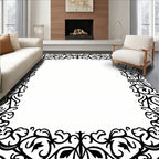 Black Floral Scrollwork Frame Rug