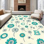 Teal Flowers With Floating Letters Rug