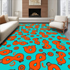 Aqua Orange Abstract Figure Medallion Collage Rug