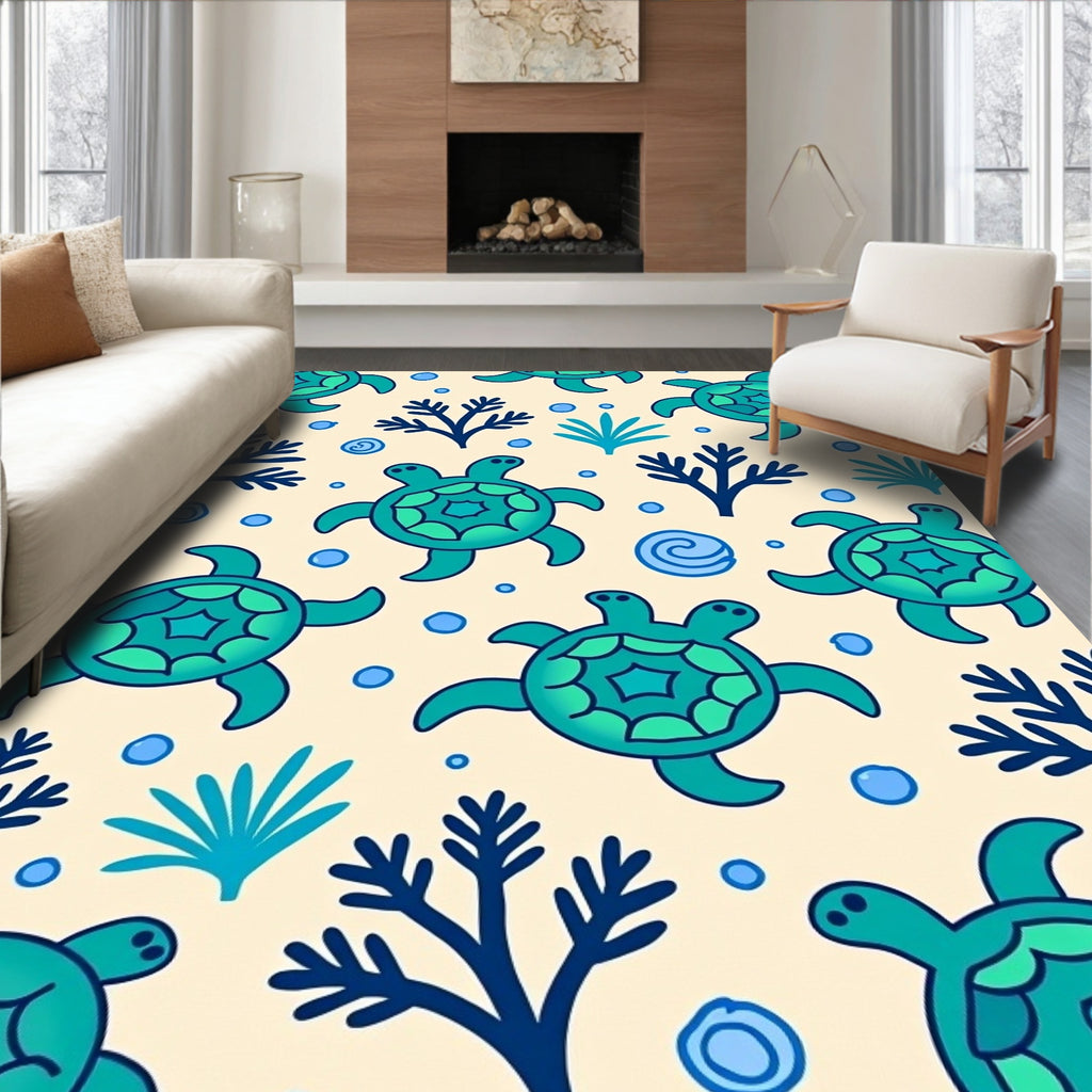 Ocean Sea Turtle Coral Teal Rug