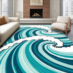 Turquoise White Swirling Ocean Wave Rug